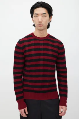 Red & Black Cashmere Striped Knit Sweater