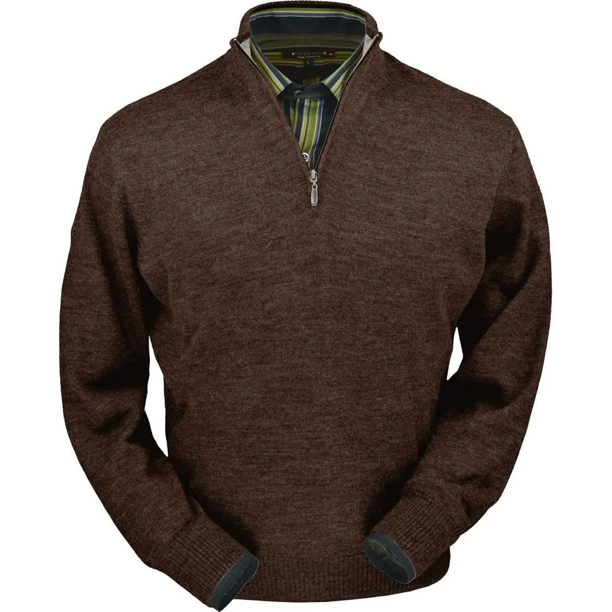 Royal Alpaca Half-Zip Mock Neck Sweater in Chocolate Heather by Peru Unlimited