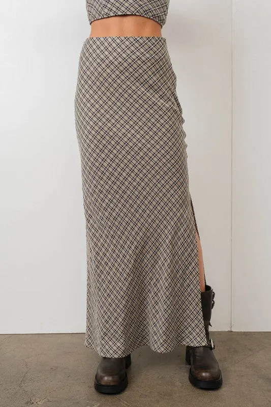 Senna Bias Cut Plaid Flannel Maxi Skirt