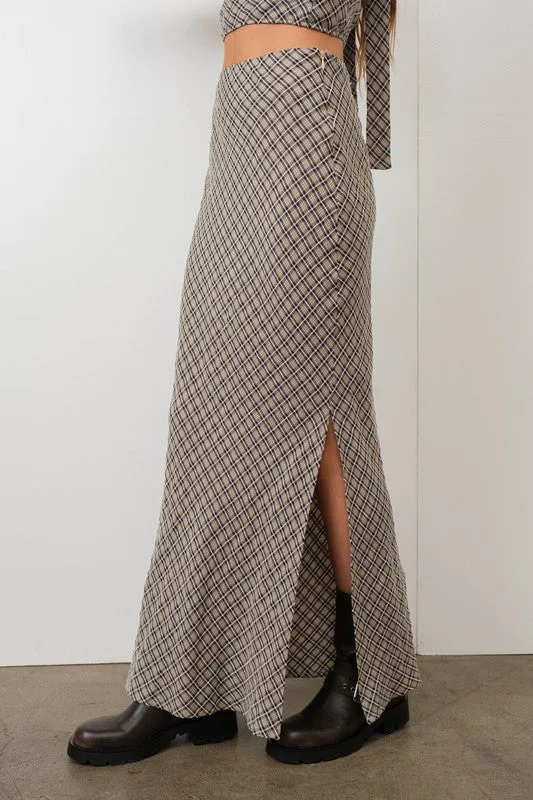 Senna Bias Cut Plaid Flannel Maxi Skirt