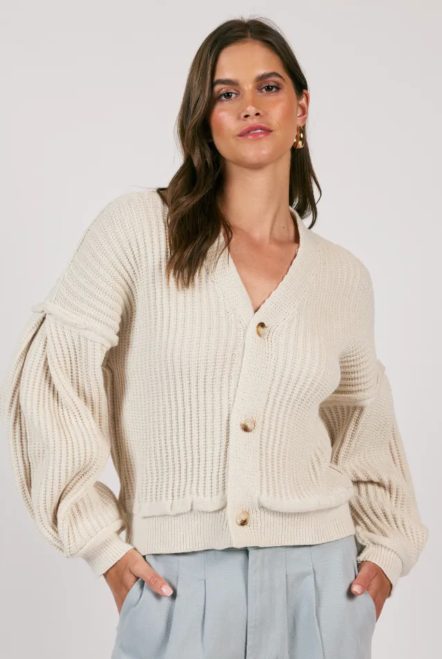 STL Bubble Sleeve Chunky Cardigan-Cream