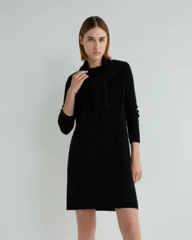 Women's Bella Round Neck Cable Cashmere Dress Black