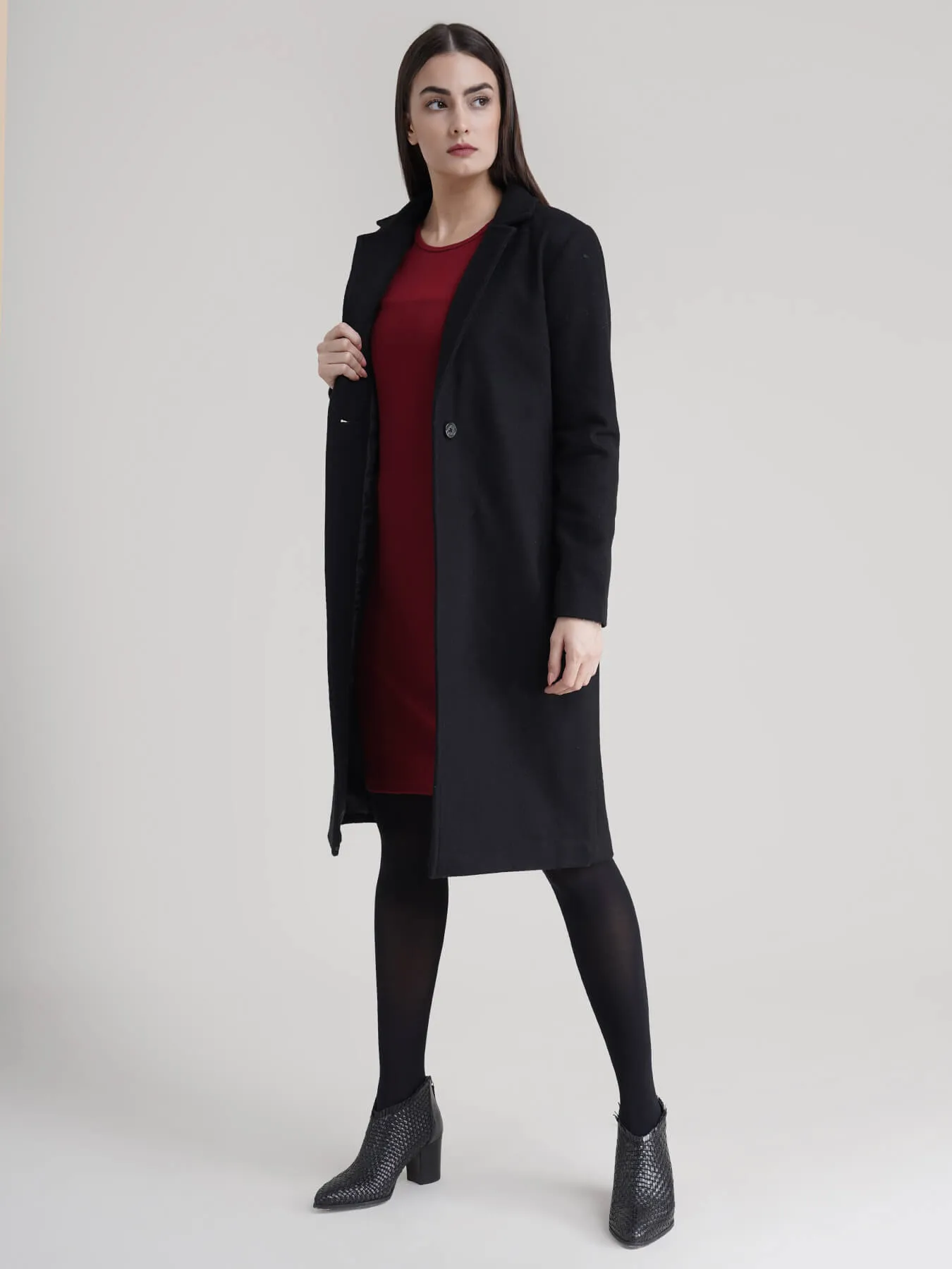 Wool Blend Overcoat - Black